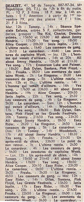 Exemple de programmation cinématographique du Théâtre Déjazet